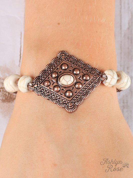 Cream Beaded Bracelet with Country Copper Pendant