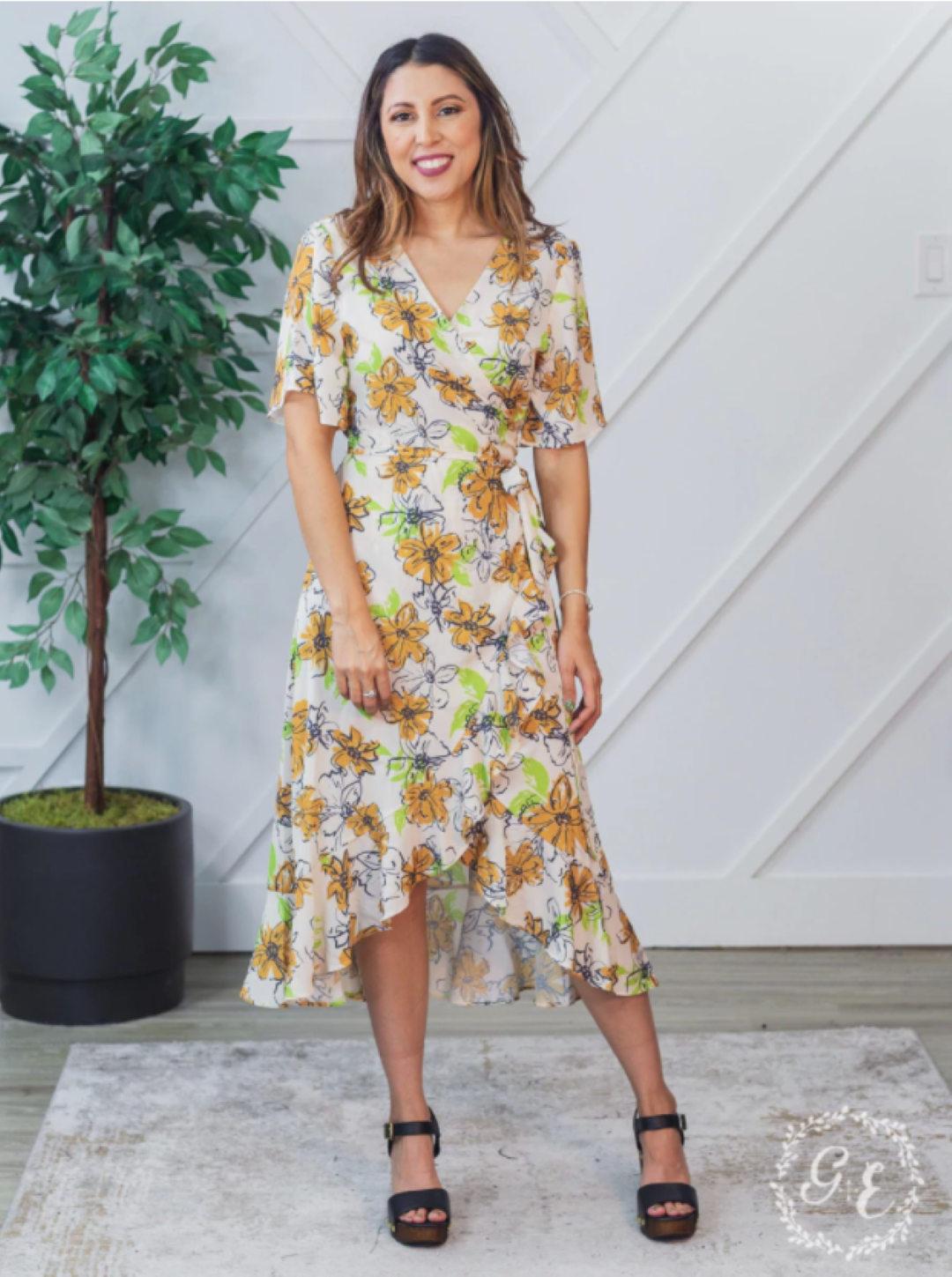 Sangria Sunsets Wrap Dress - Beige