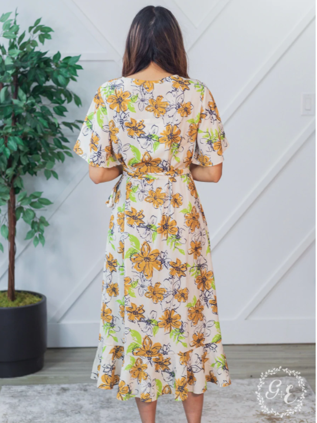 Sangria Sunsets Wrap Dress - Beige