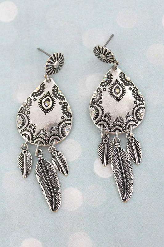 BURNISHED SILVERTONE FEATHER FALLS EARRINGS