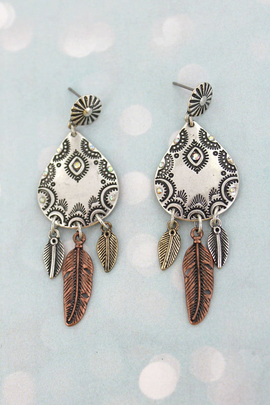 Burnished Tri-Color Feather Falls Earrings