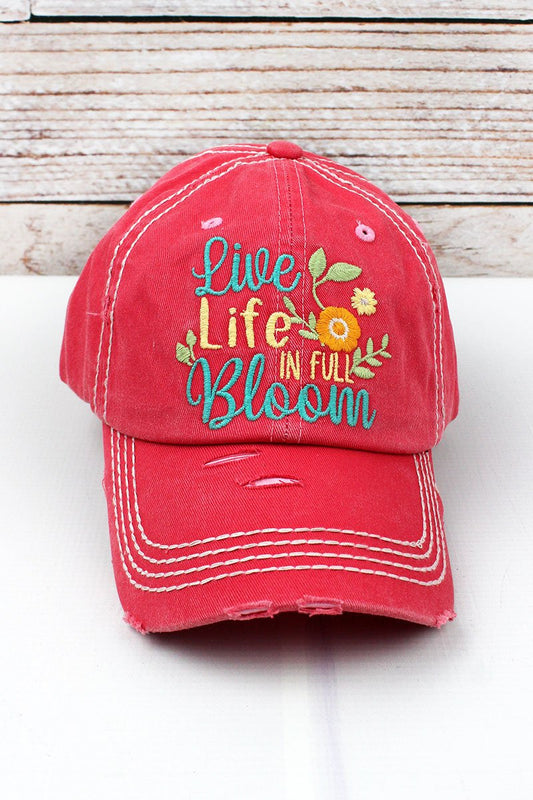 Distressed 'Live Life in Full Bloom' hat