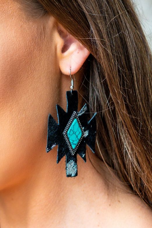 Metallic Cowhide Diamond Aztec Earrings