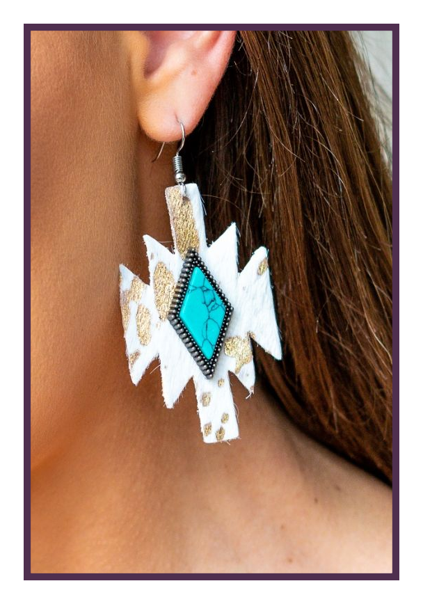 Metallic Cowhide Diamond Aztec Earrings