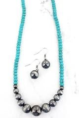 Antelope Point Turquoise and Silver Pearl Necklace and Earring Set
